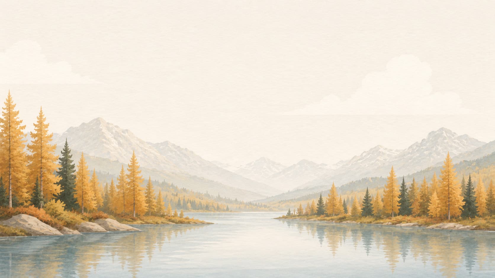 A summer canoe lake surrounded by pine-covered shores